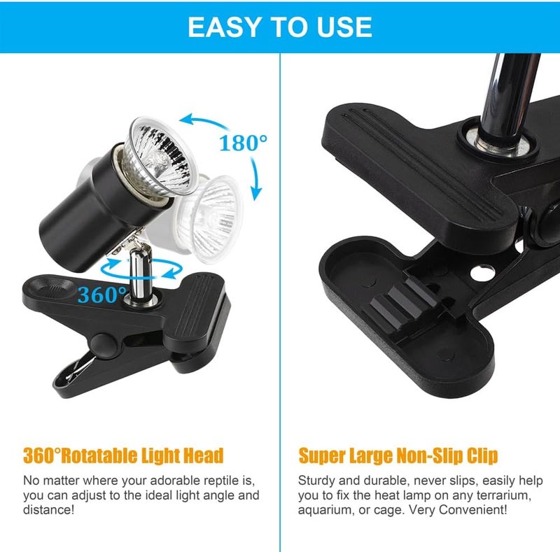 DATOO Reptile Heat Lamp Rotatable Turtle Heating Light with 50W UVA UVB Heat Bulb Simulated Sunlight Basking Spot Lamp with Clamp for Reptiles Lizard Amphibian Bearded Dragon Snake - Image 5